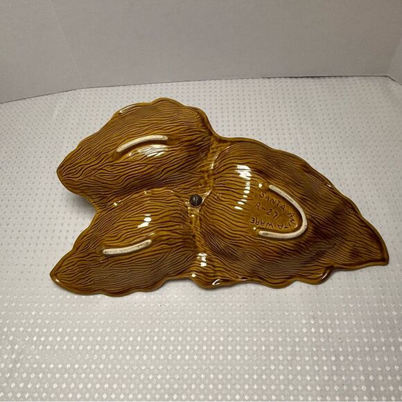 Vintage MCM Santa Anita Ware R-27 Three Leaf Glossy Glazed Art Pottery Dish - Picture 8 of 9